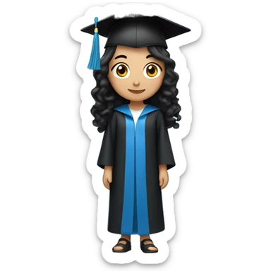 asian girl wearing blue graduation cap with long curly black hair sticker
