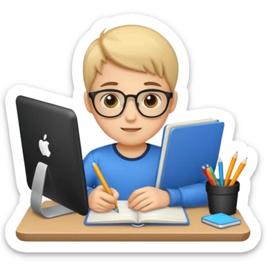 Cute boy programmer with notebook sticker