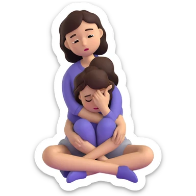 woman sitting on floor hugging her knees while crying sticker