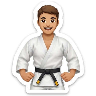 Minimal emoji of kurdish fighter laughing, wearing karate gi sticker