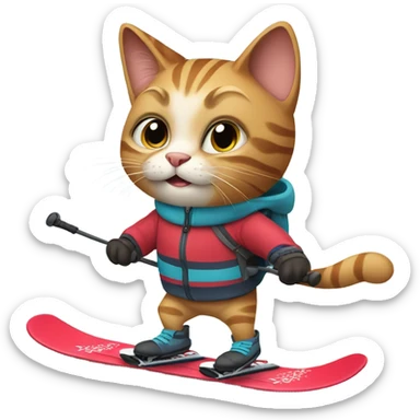 cat on skis sticker