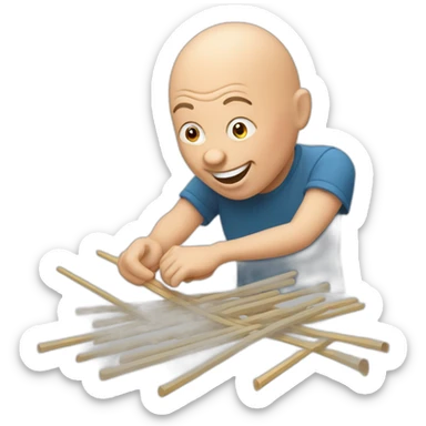 an happy bald man playing pick-up-sticks sticker