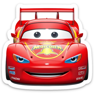 Lightning McQueen 95, red race car, front view, cartoon style sticker