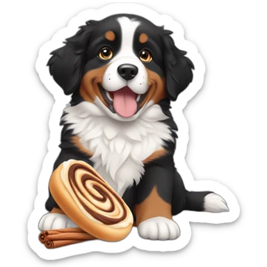 bernese mountain dog puppy eating cinnamon roll sticker