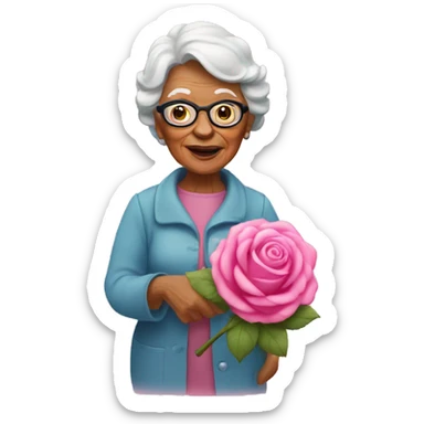 Grandma with a big pink rose toy sticker