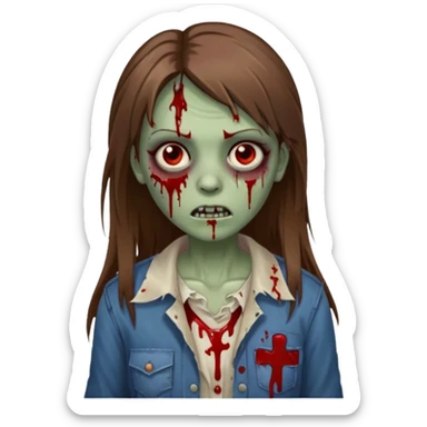Zombie Girl with brown straight hair sticker