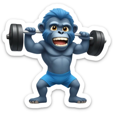 Blue gorilla lifting weights nice and happy  sticker