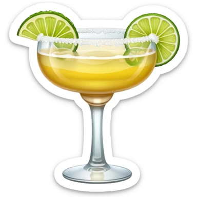 Margarita – glass with salted rim, lime wedge, cold drink sticker