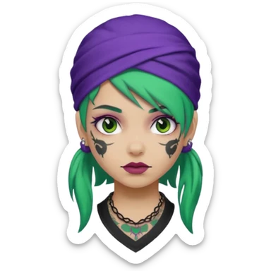 green hair with purple head bandana and lots of face tattoo girl sticker
