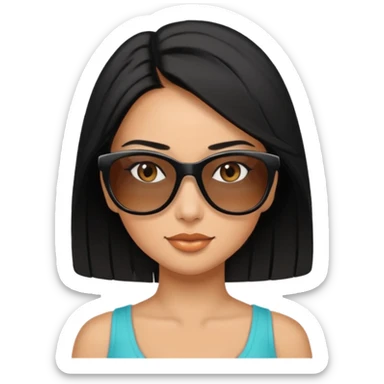 My Sexy wife with sunglasses, black hair, and awesomeness. She has some gray, she's super cute, and her sunglasses are on her head like she doesn't want to wear them. She has brown eyes and is just lovely.  sticker