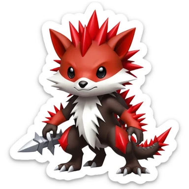 Cute cool black red white animal hybrid Fakemon full body, detailed, spiky, edgy sticker