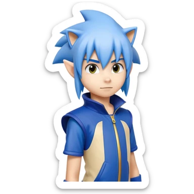 A 12 year old with sky blue hair in a sonic themed cosplay costume  sticker