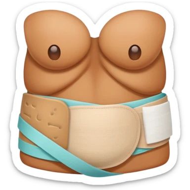 A cartoon stomach with bandages and healing symbols sticker