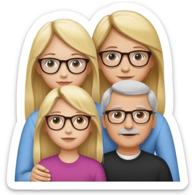 je voudrai un emoji d'une fille aux cheveux longs et blonds avec des lunettes avec son papa chatain et sa maman blonde sticker