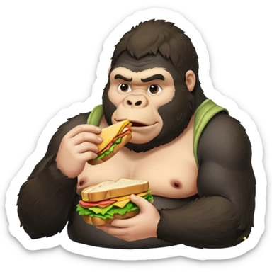 Big fat chunky man eating a sandwich with a gorilla in it sticker