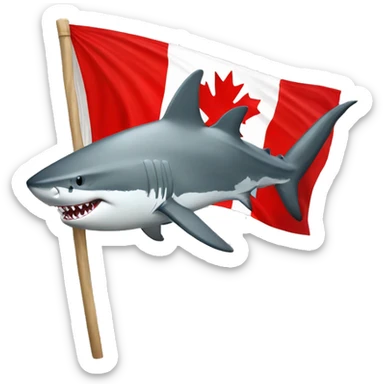 great white shark holding a canadian flag  sticker