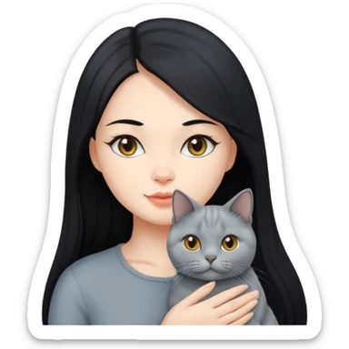 A black long hair beautiful woman with a British shorthair cat sticker
