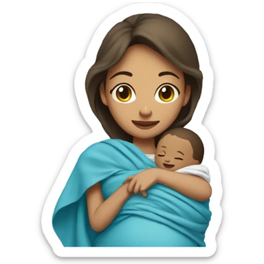 A pregnant woman resting on a hospital bed, holding her newborn baby wrapped snugly in a blue swaddle blanket.






 sticker