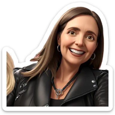 smiling girl in leather jacket sticker