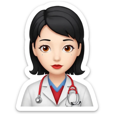 doctor with black hair and red hairclips  sticker