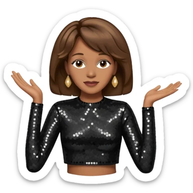 Whitney Houston with brown hair, black sequin long sleeve crop top sticker