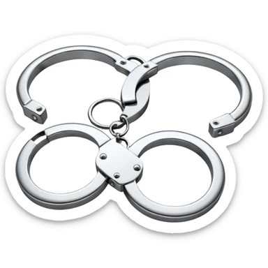 A pair of elegant handcuffs emoji made of silver chrome, smooth rounded design, glossy metallic reflections, luxury fetish aesthetic, minimal iOS emoji style, centered, clean white background sticker