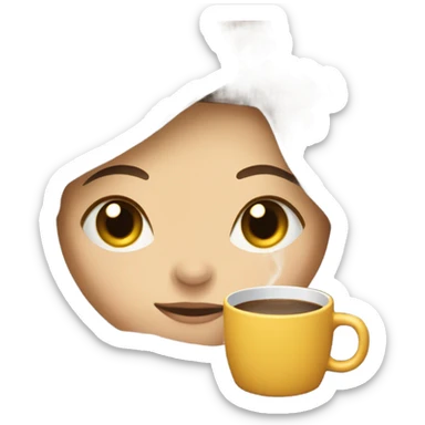 girl inside a blanket sipping coffee eyes closed, brunette with fair skin sticker