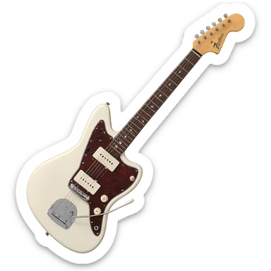 Olympic White Fender Jazzmaster guitar with classic tremolo bar sticker