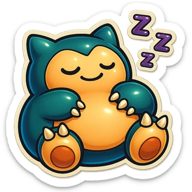 Edit the Snorlax sleeping emoji in chibi style with three toe claws on each foot. Keep the background transparent. Maintain the retro stickers style look. sticker