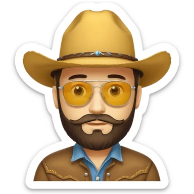 A bearded yellow face with sunglasses and a cowboy hat sticker