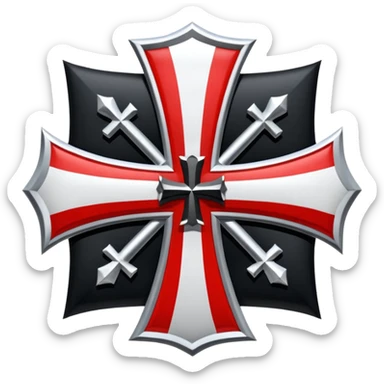 Erstelle ein dt. kaiserreichs Wehr-Schild mit dem dt. Eisernen Kreuz mit  Eichenlaubund  & Diamanten, den dt. kaiserlichen Farben in schwarz rot weiß, das Deutsche Eiserne Kreuz im oberen rechten Viertel des Wehrschildes. sticker