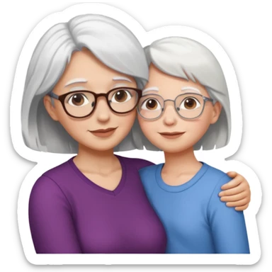 Abrazo de Madre con pelo blanco y gafas y hija con pelo morena sticker