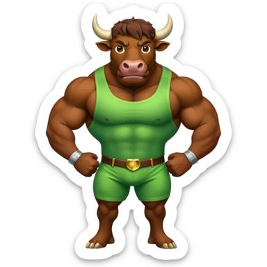 Green bull with clothes sticker