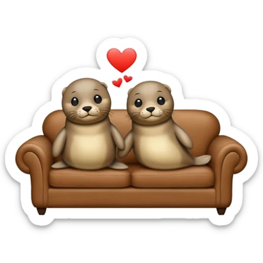 Two seals in love on a big couch sticker