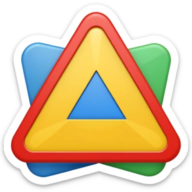 basic color shapes scattered: red circle, blue square, yellow triangle, green rectangle sticker