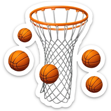 Multiple exposure effect showing basketball at different positions going through net, motion sequence, iOS emoji style sticker