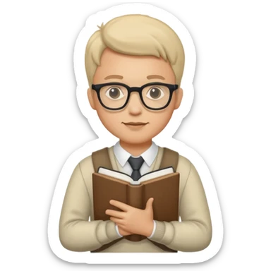 Nerd man wearing glasses with the book and computer sticker