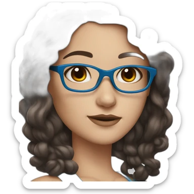 White girl with blue tipped dark brown hair and blue glasses sticker