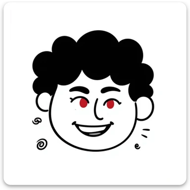 A hand-drawn face with squinted red eyes, a silly grin, and small spirals around the head to indicate being stoned sticker