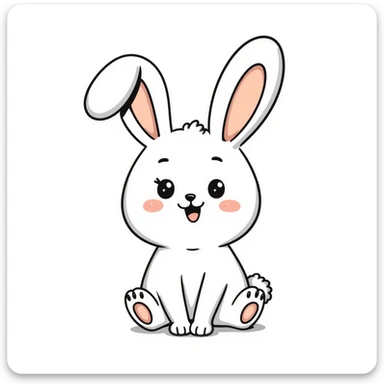 kawaii bunny plush toy with sparkly eyes and a huge smile, soft pastel colors, dreamy hand-drawn style sticker