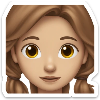 White girl with straight brown hair and blue eyes holding a red dachshund  sticker