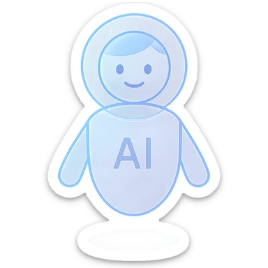 AI agent as a floating hologram, minimalistic, soft gradients, transparent effects sticker