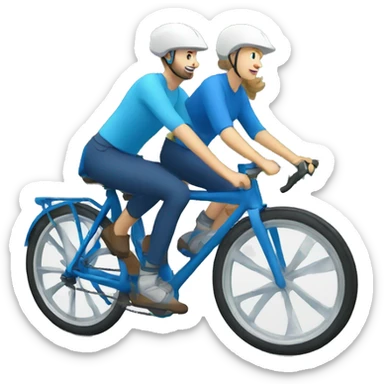 white people tandem riding bike with blue helmets and blue shirts sticker
