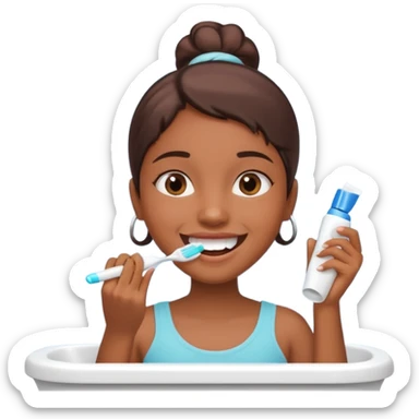brown skin girl brushing her teeth in the bathroom  sticker