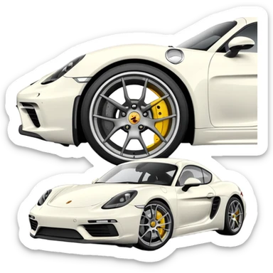 Matte White colored exterior 2024 Porsche 718 Cayman GTS 4.0 with yellow ceramic brake calipers and dark silver anthracite rims sticker
