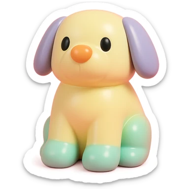               Transform {subject} into a soft vinyl figure with a smooth, glossy surface. The material should look slightly rubbery and tactile, with minimalistic curves and a matte-gloss hybrid finish. Use pastel or soft solid colors. The surface is seamless, with no visible textures or roughness. Studio lighting, vibrant background, clean, playful, designer toy aesthetic. {subject} = dog sticker