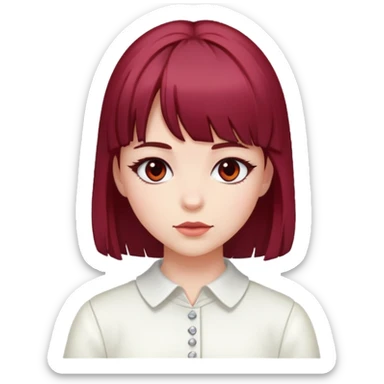 Girl with garnet hair bangs and white
 sticker