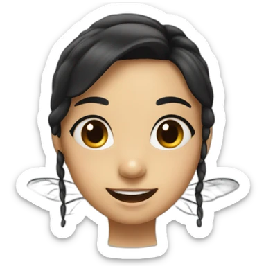 A mosquito with girl face in black hair and smiling wearing glaces sticker