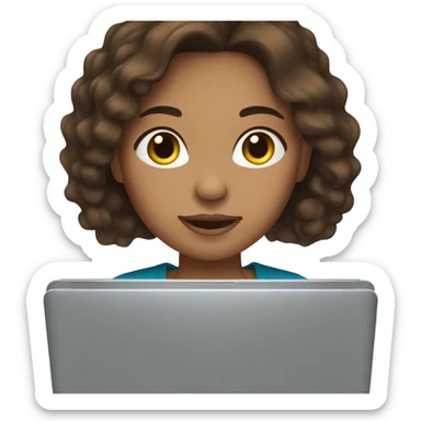 woman light brown skin long dark brown hair with laptop, brown eyes sticker