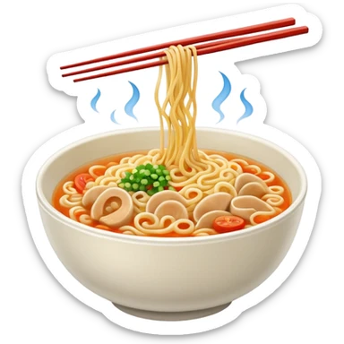 raw a hot bowl of noodles with chopsticks. sticker